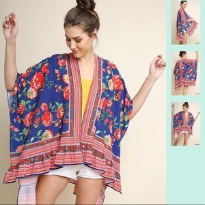 Red floral kimono open jacket by Umgee XL